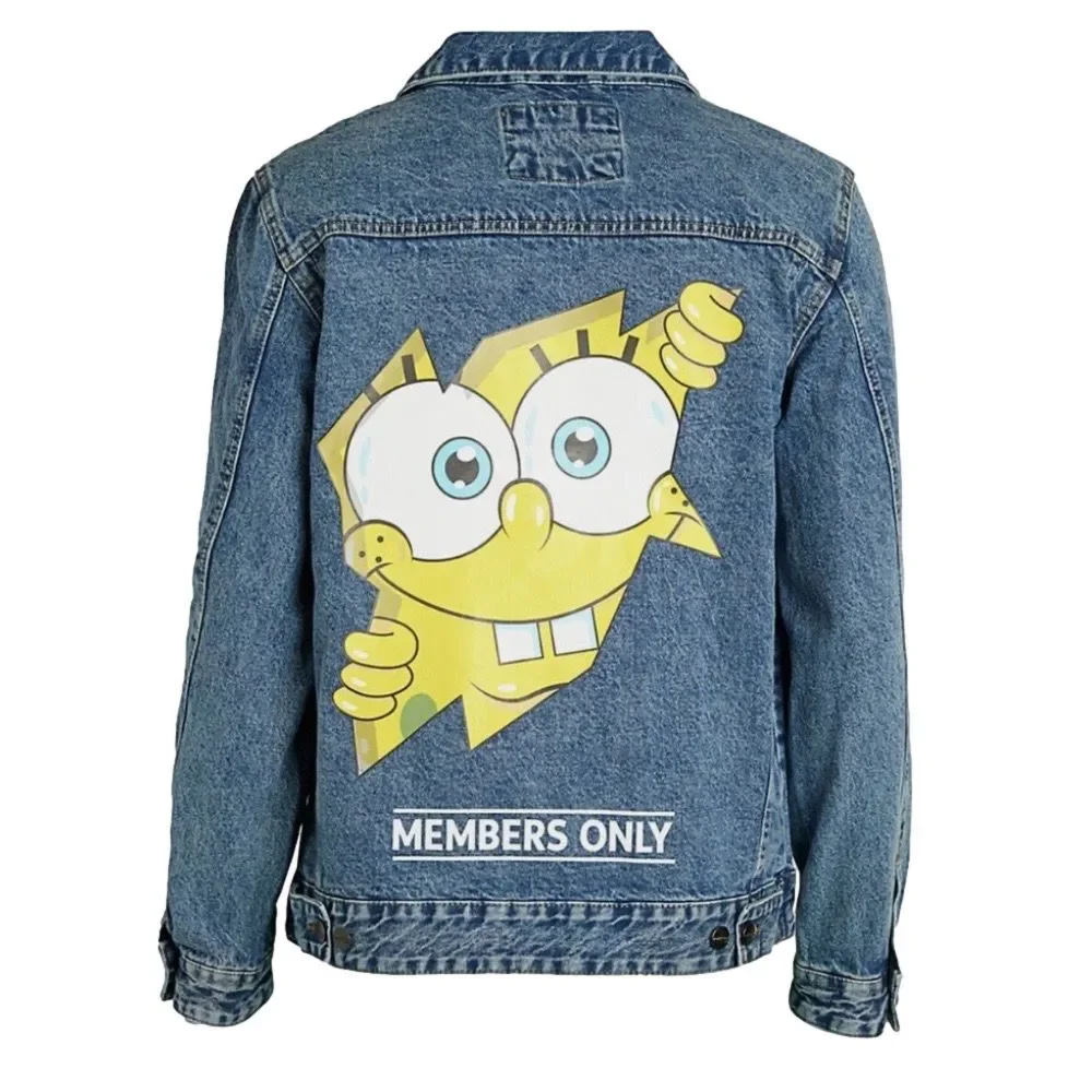 Members Only Nickelodeon SpongeBob Squarepants Trucker Casual Denim Jacket 90’s - Picture 3 of 4